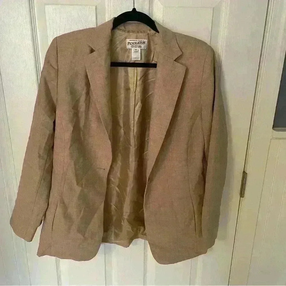 Vintage Pendleton 100% Virgin Wool Beige Blazer Jacket Womens Size 10 Workwear - Picture 1 of 7